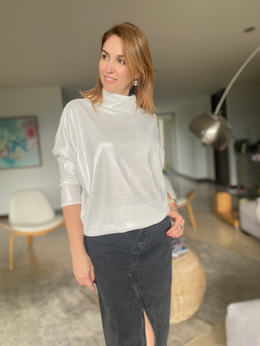 TOP BAT CUELLO T BLANCO LUREX