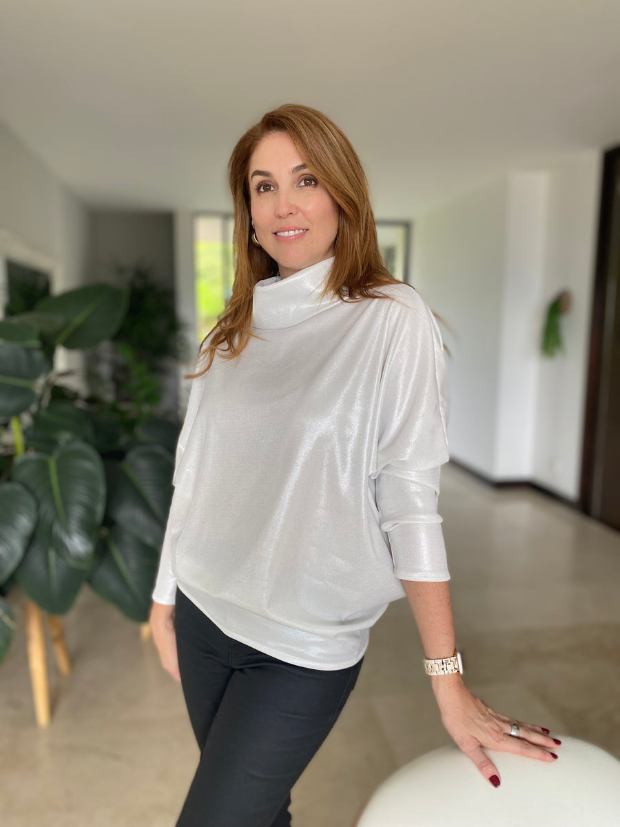 TOP BAT CUELLO T BLANCO LUREX