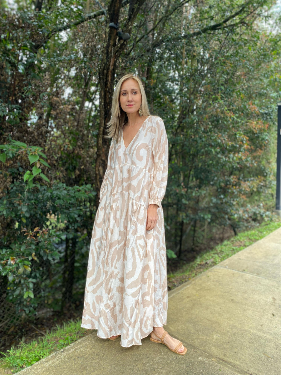 VESTIDO BARBARA TAUPE PRINT