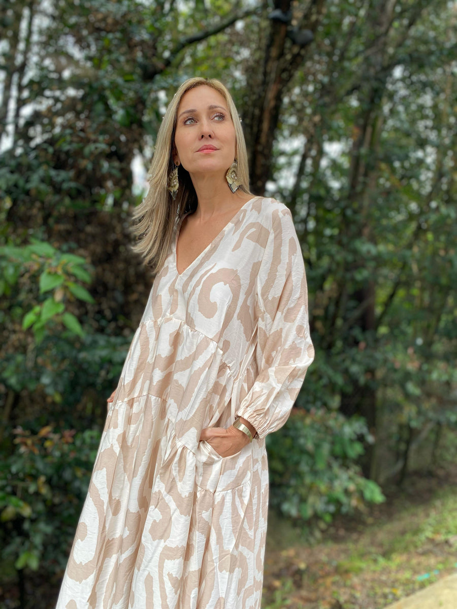VESTIDO BARBARA TAUPE PRINT