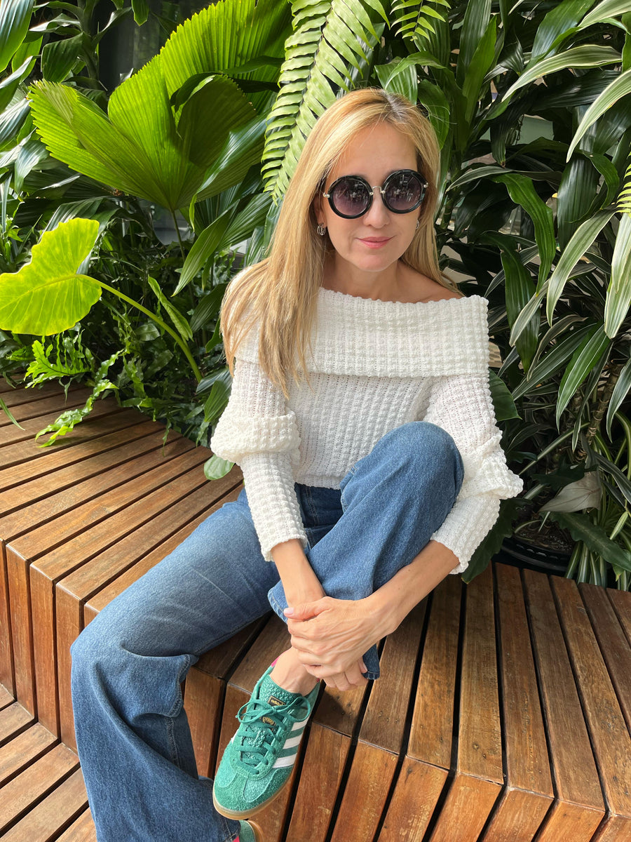 TOP OFF SHOULDER OLIVIA CRAQUELADO MARFIL