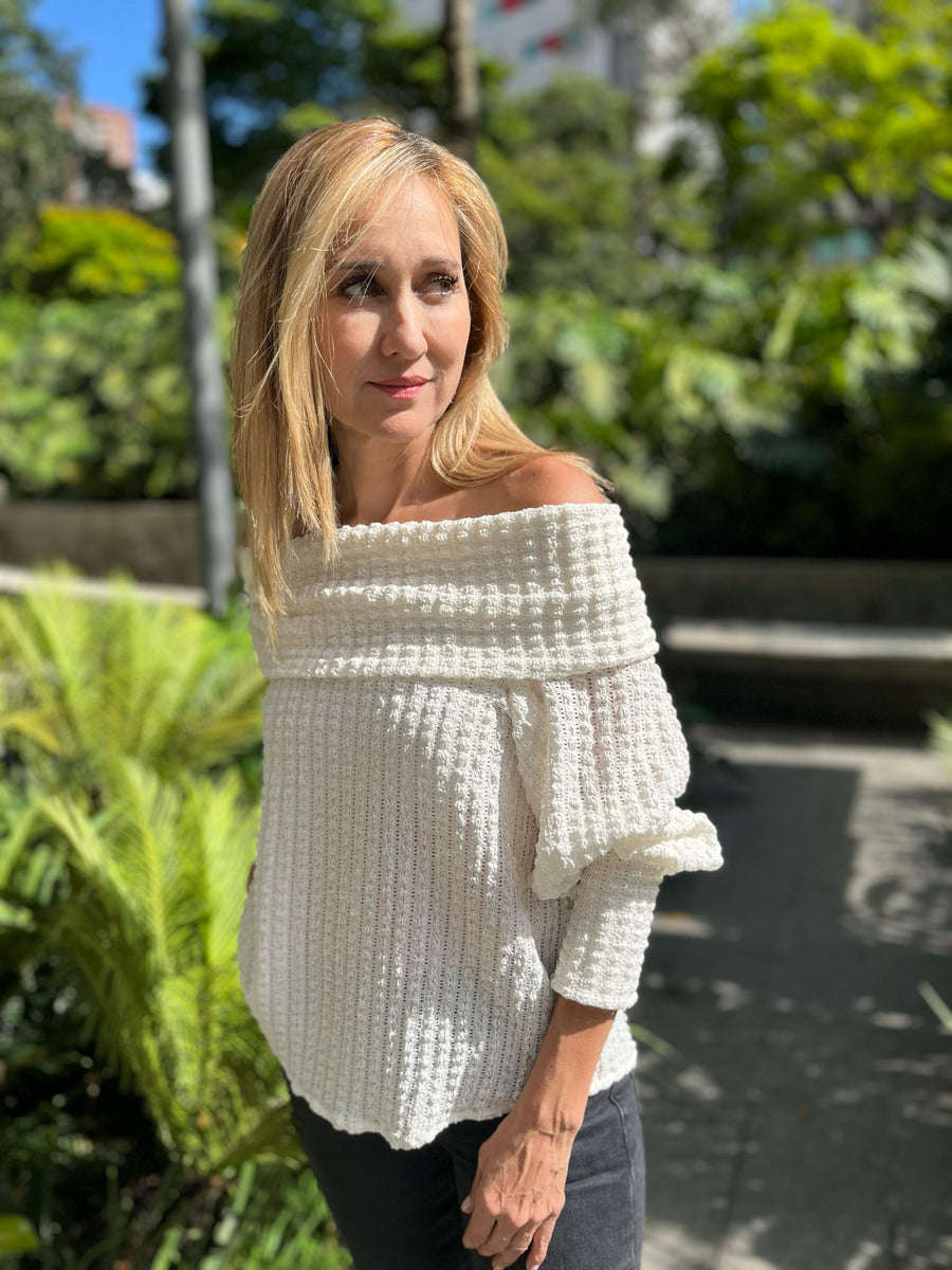 TOP OFF SHOULDER OLIVIA CRAQUELADO MARFIL