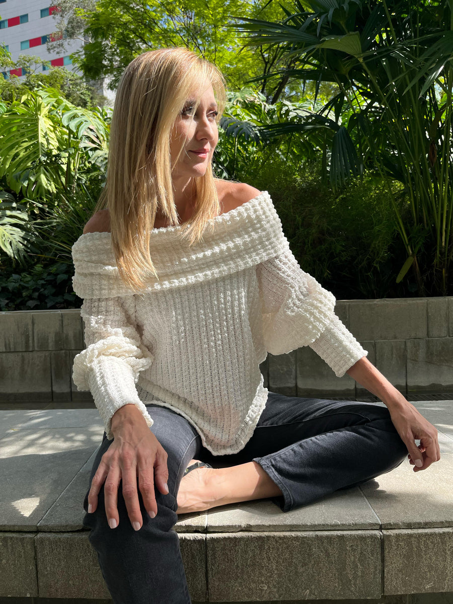 TOP OFF SHOULDER OLIVIA CRAQUELADO MARFIL