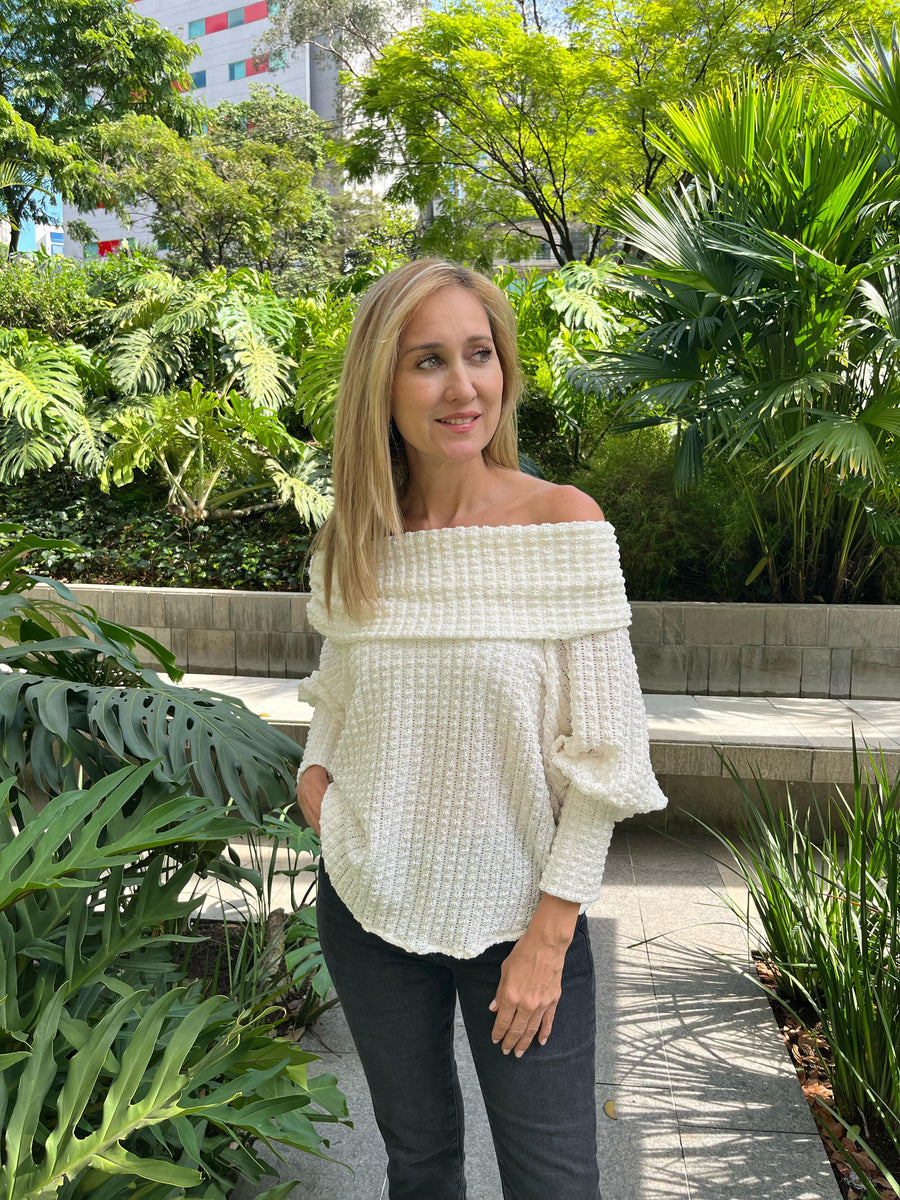 TOP OFF SHOULDER OLIVIA CRAQUELADO MARFIL
