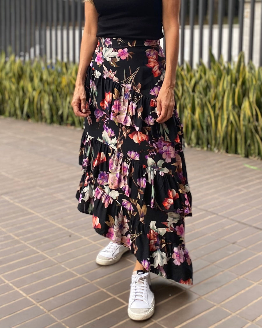 Falda Florencia Floral Negro