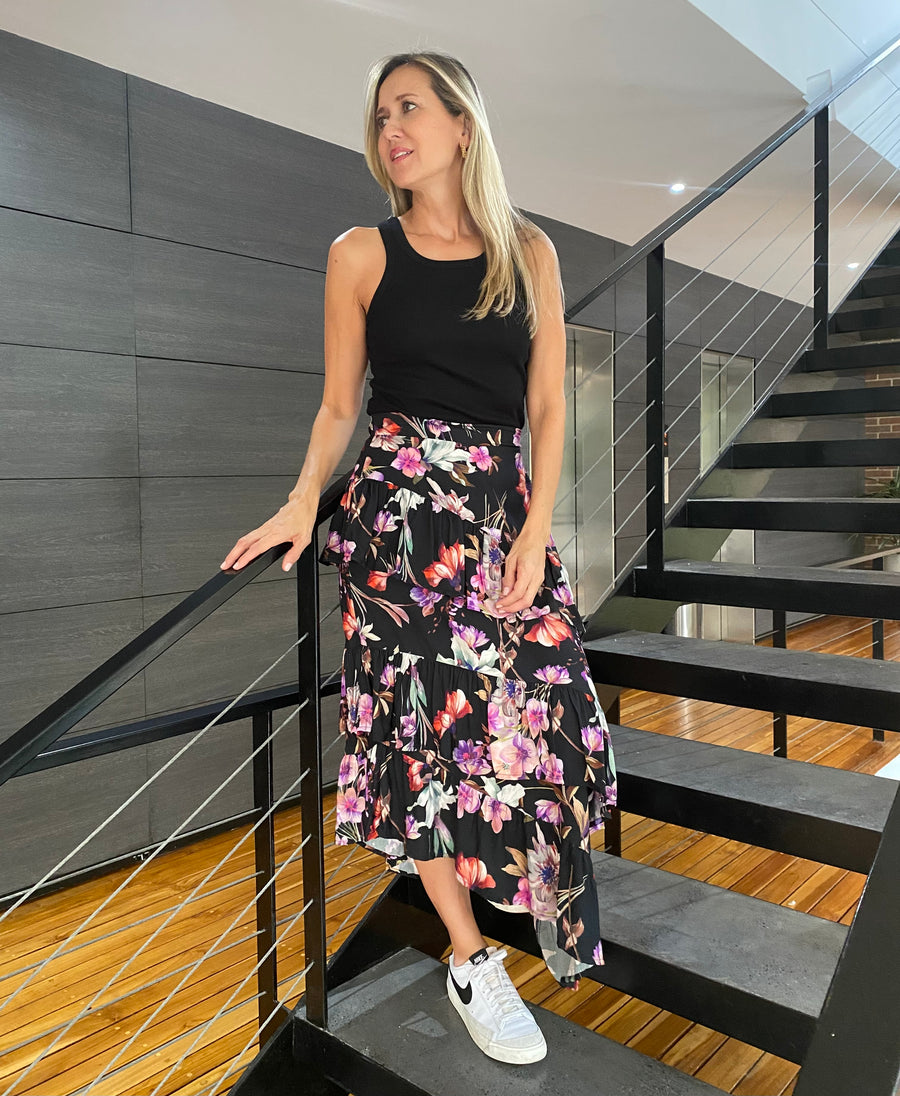 Falda Florencia Floral Negro